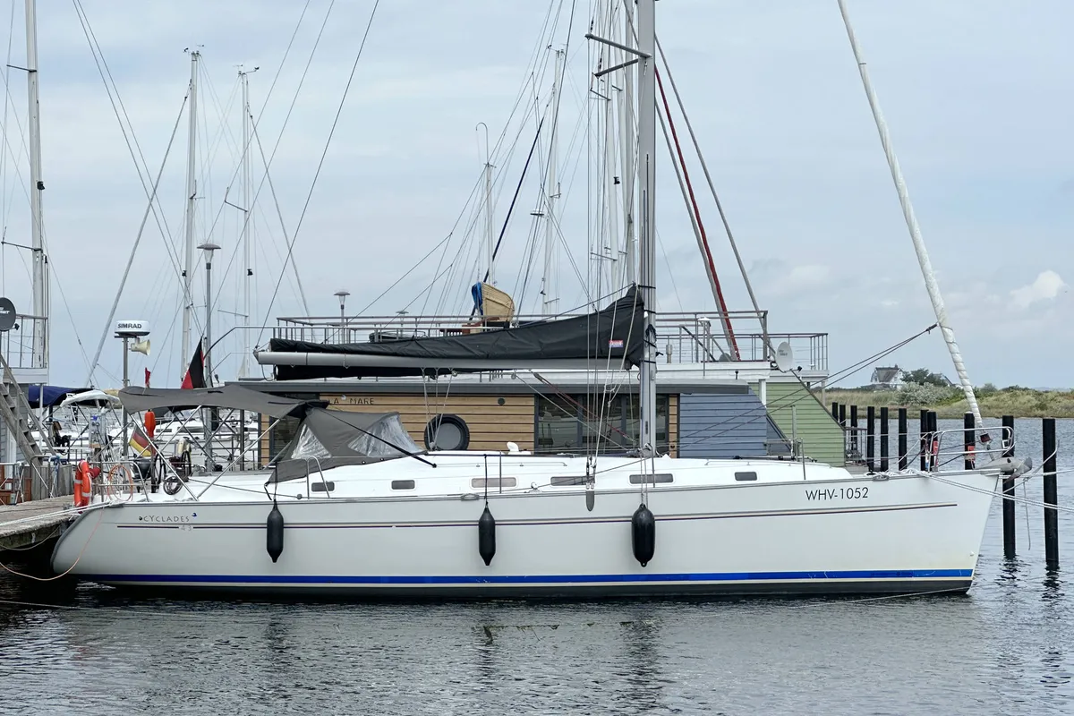 Exterior view of Fame, a Beneteau Cyclades 43.3 sailboat at Heiligenhafen, Germany