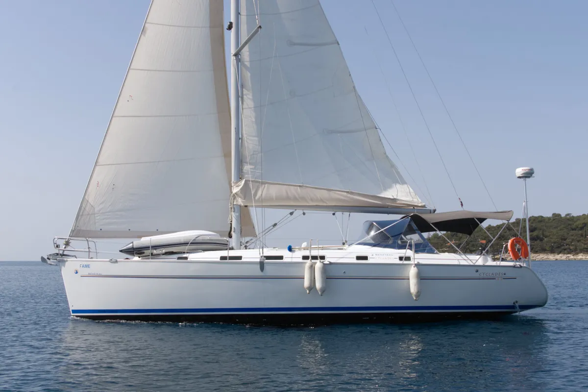 Exterior view of Fame, a Beneteau Cyclades 43.3 sailboat at Heiligenhafen, Germany