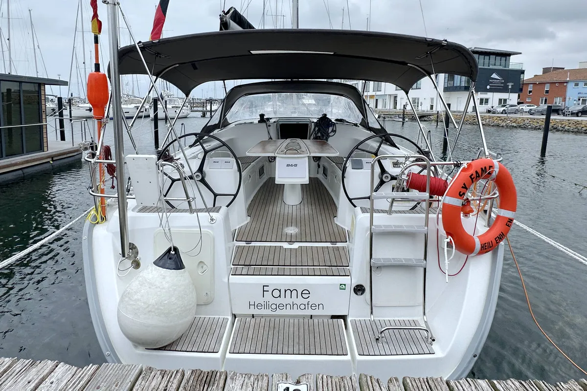 Cockpit of Fame, a Beneteau Cyclades 43.3 sailboat at Heiligenhafen, Germany