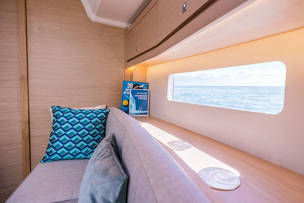 Salon of Polygala, a Dufour 37 sailboat at Olbia, Italy