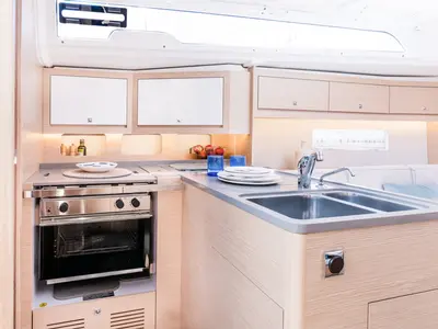 Galley of Polygala, a Dufour 37 sailboat at Olbia, Italy