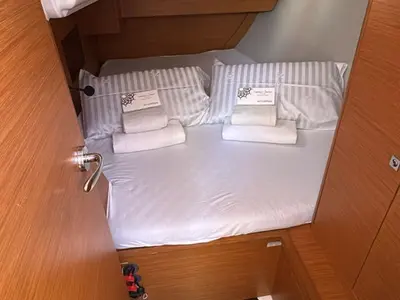 Cabin on Polygala, a Dufour 37 sailboat at Olbia, Italy
