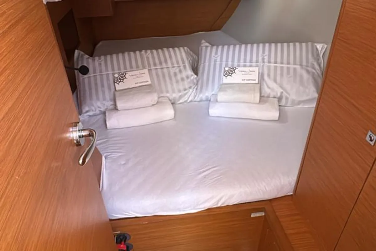 Cabin on Polygala, a Dufour 37 sailboat at Olbia, Italy