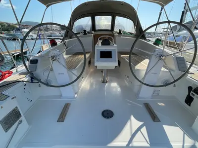 Cockpit of Mapalimi, a Bavaria Cruiser 37 sailboat at Grad Šibenik, Croatia