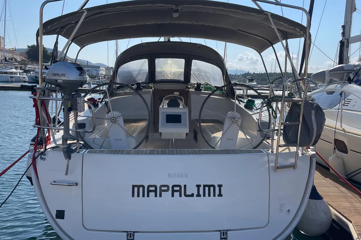 Exterior view of Mapalimi, a Bavaria Cruiser 37 sailboat at Grad Šibenik, Croatia