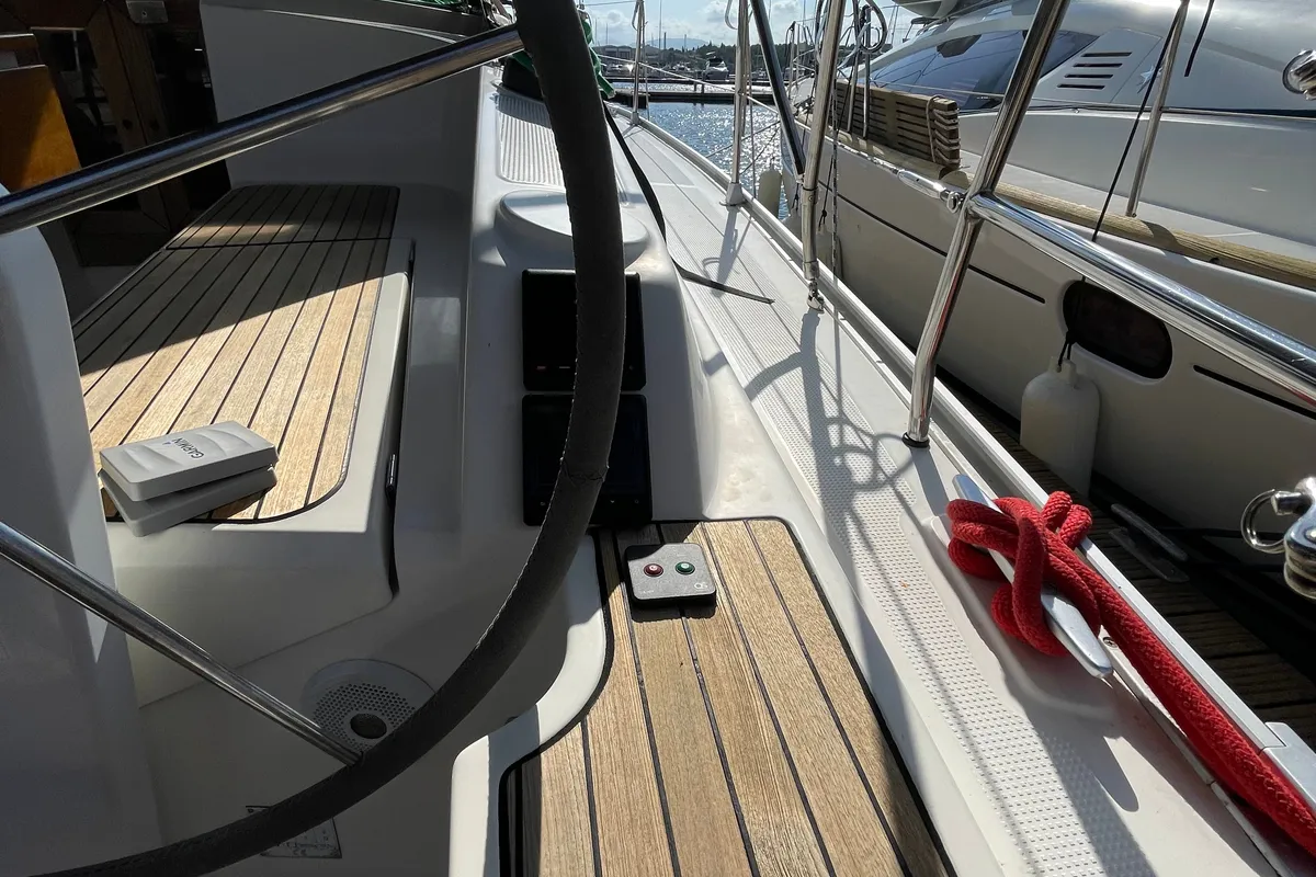 Deck of Mapalimi, a Bavaria Cruiser 37 sailboat at Grad Šibenik, Croatia