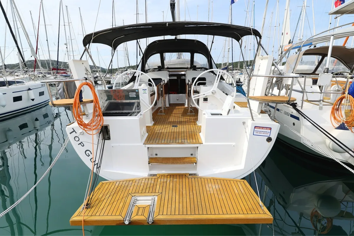 Exterior view of Top Gun, a Elan Impression 45.1 sailboat at Pirovac, Croatia
