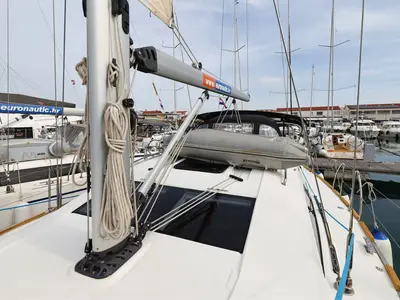 Deck of Top Gun, a Elan Impression 45.1 sailboat at Pirovac, Croatia