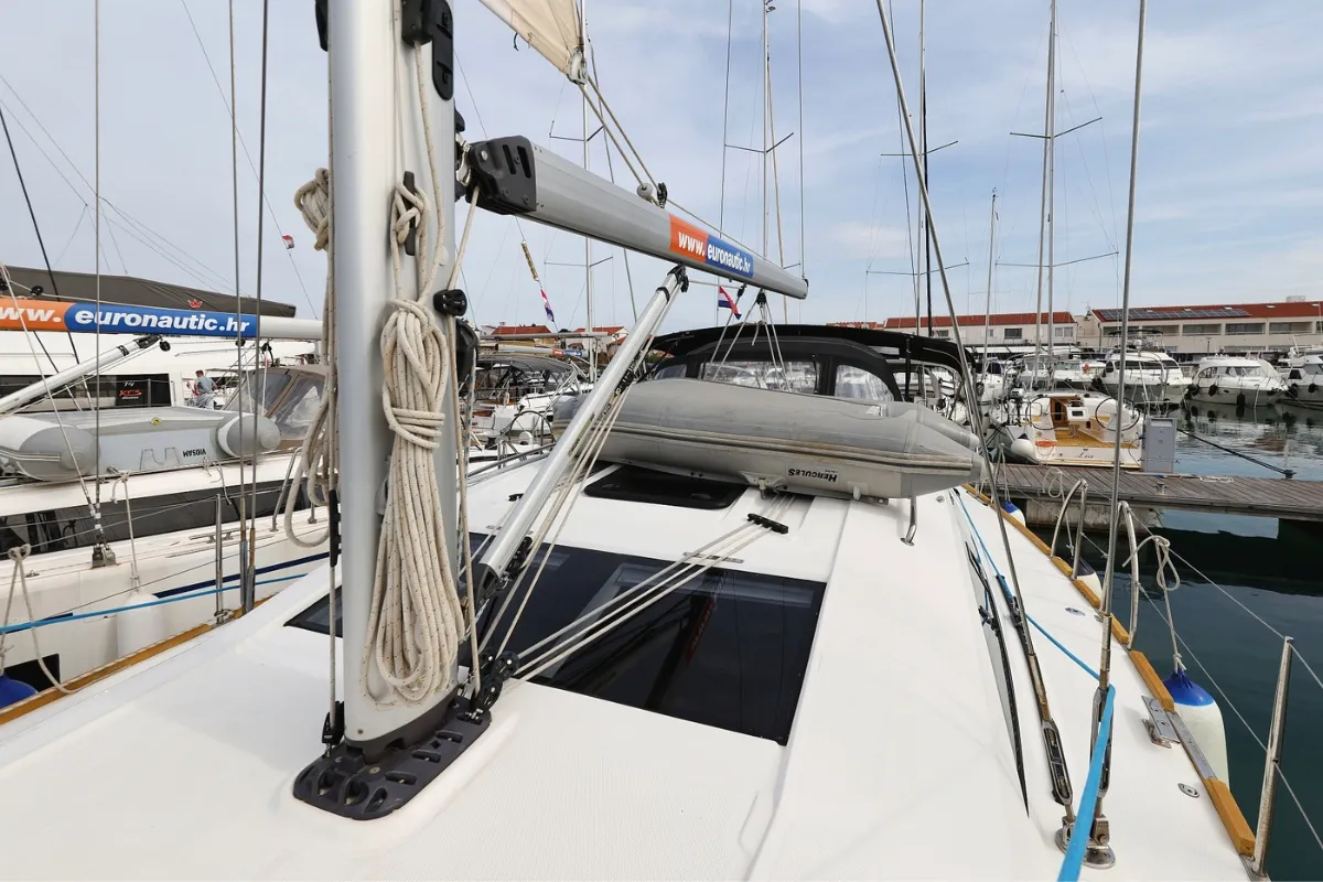 Deck of Top Gun, a Elan Impression 45.1 sailboat at Pirovac, Croatia