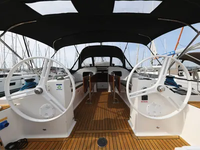 Cockpit of Top Gun, a Elan Impression 45.1 sailboat at Pirovac, Croatia