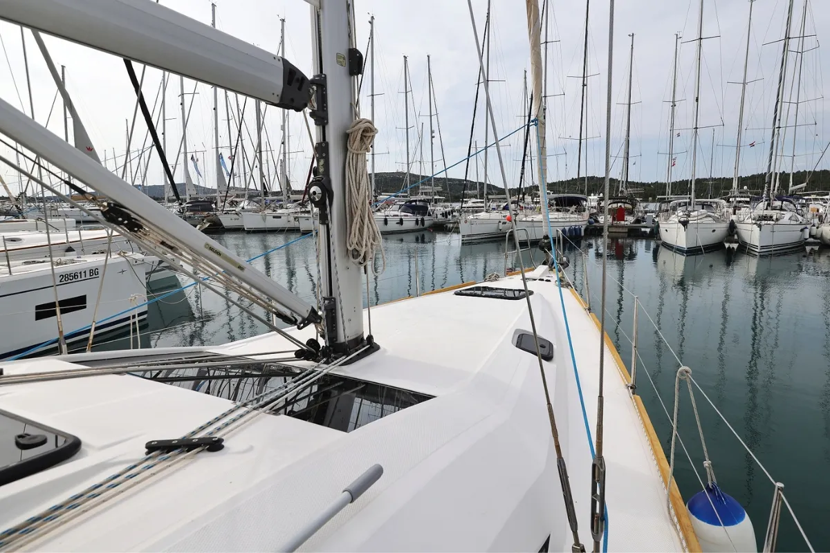 Deck of Top Gun, a Elan Impression 45.1 sailboat at Pirovac, Croatia