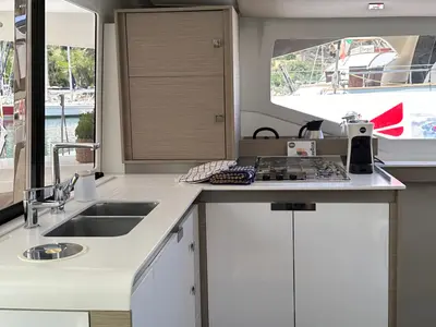 Galley of Isla, a Fountaine Pajot Isla 40 catamaran at Castellammare del Golfo, Italy