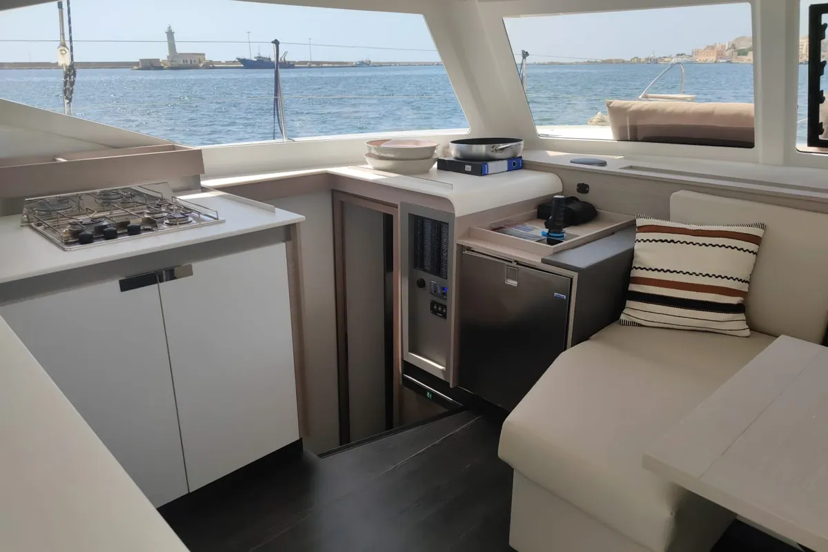 Galley of Isla, a Fountaine Pajot Isla 40 catamaran at Castellammare del Golfo, Italy