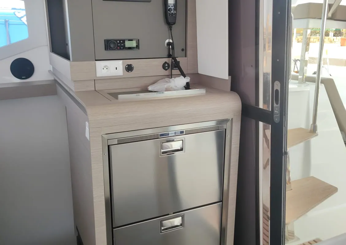 Galley of Isla, a Fountaine Pajot Isla 40 catamaran at Castellammare del Golfo, Italy