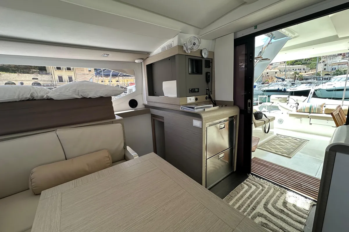 Salon of Isla, a Fountaine Pajot Isla 40 catamaran at Castellammare del Golfo, Italy