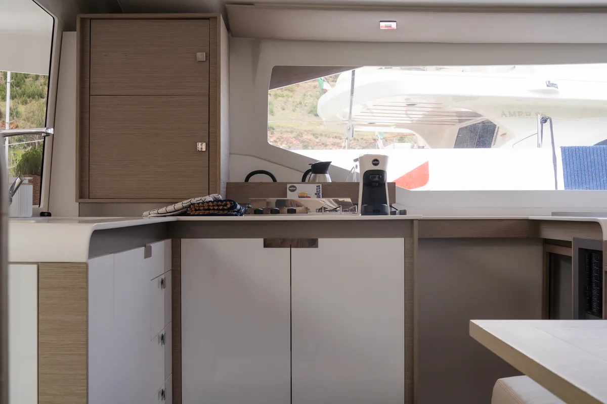 Galley of Isla, a Fountaine Pajot Isla 40 catamaran at Castellammare del Golfo, Italy