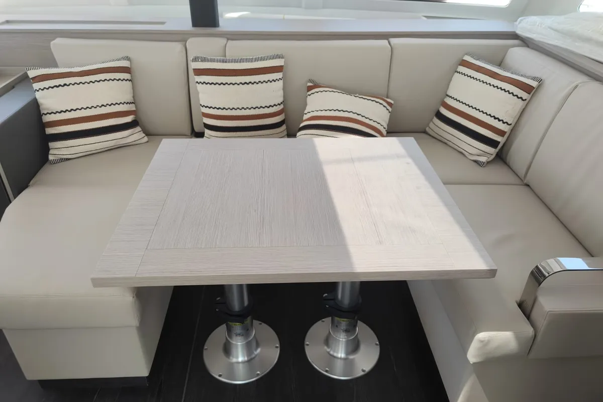 Salon of Isla, a Fountaine Pajot Isla 40 catamaran at Castellammare del Golfo, Italy