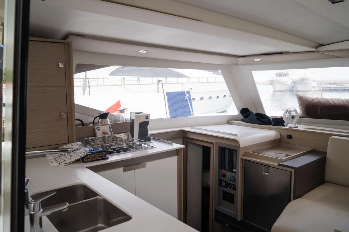 Galley of Isla, a Fountaine Pajot Isla 40 catamaran at Castellammare del Golfo, Italy