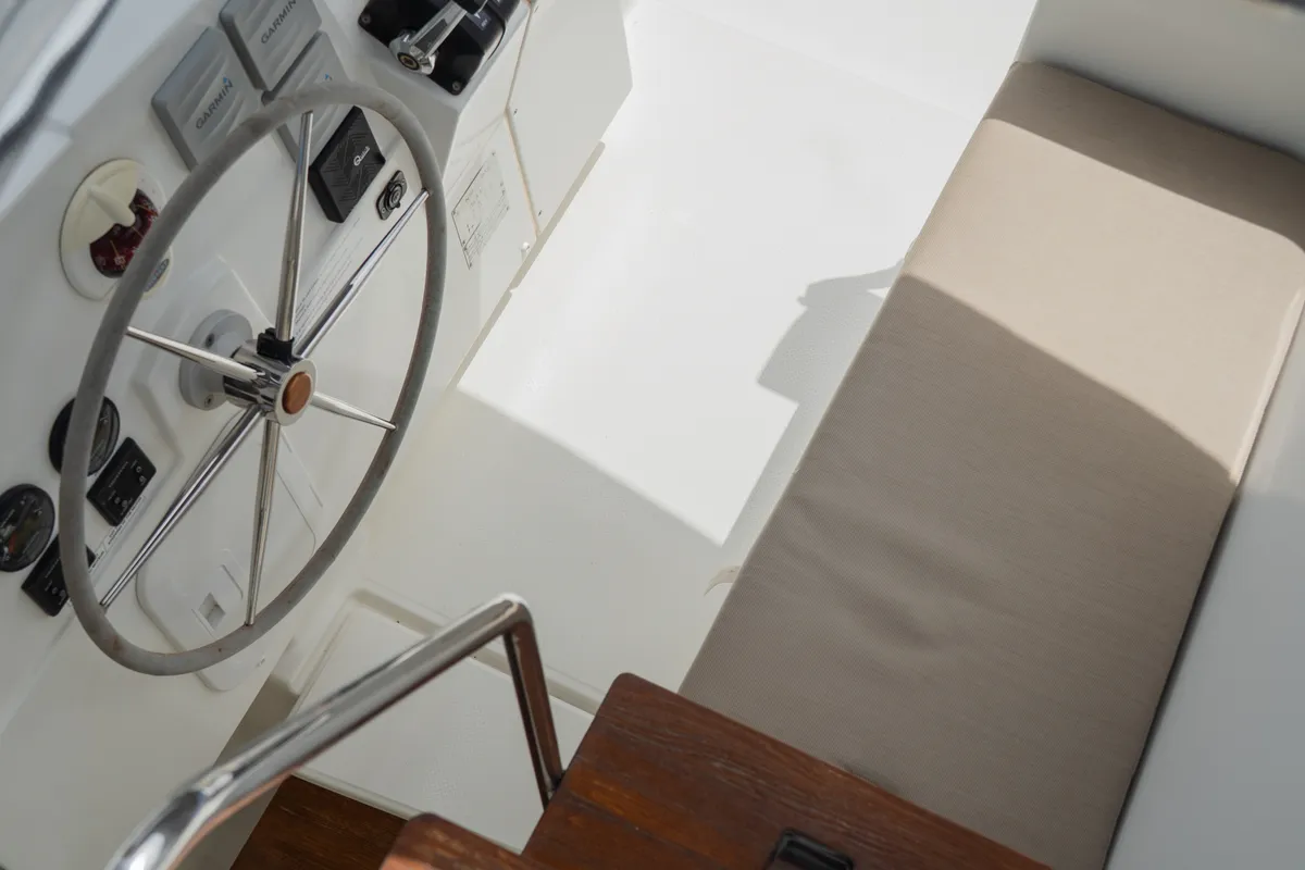 Cockpit of Isla, a Fountaine Pajot Isla 40 catamaran at Castellammare del Golfo, Italy