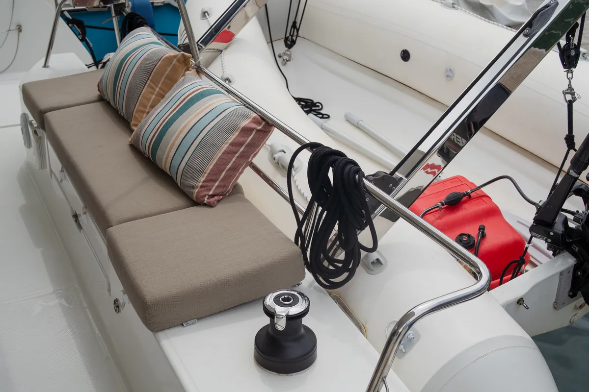 Deck of Isla, a Fountaine Pajot Isla 40 catamaran at Castellammare del Golfo, Italy