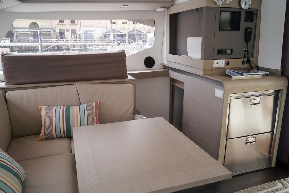 Salon of Isla, a Fountaine Pajot Isla 40 catamaran at Castellammare del Golfo, Italy