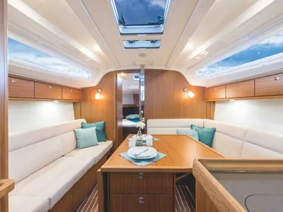 Salon of Bavaria Cruiser 37, a sailboat at Zadar, Croatia