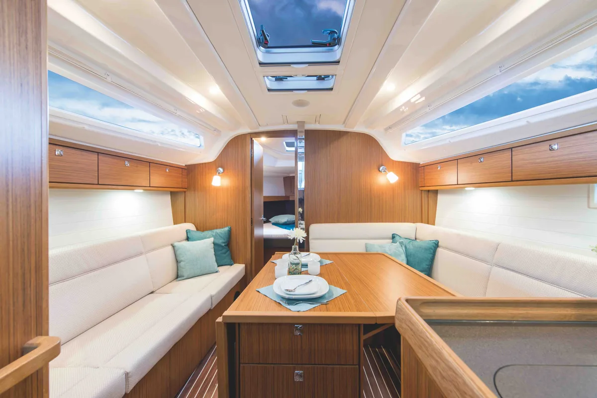 Salon of Bavaria Cruiser 37, a sailboat at Zadar, Croatia