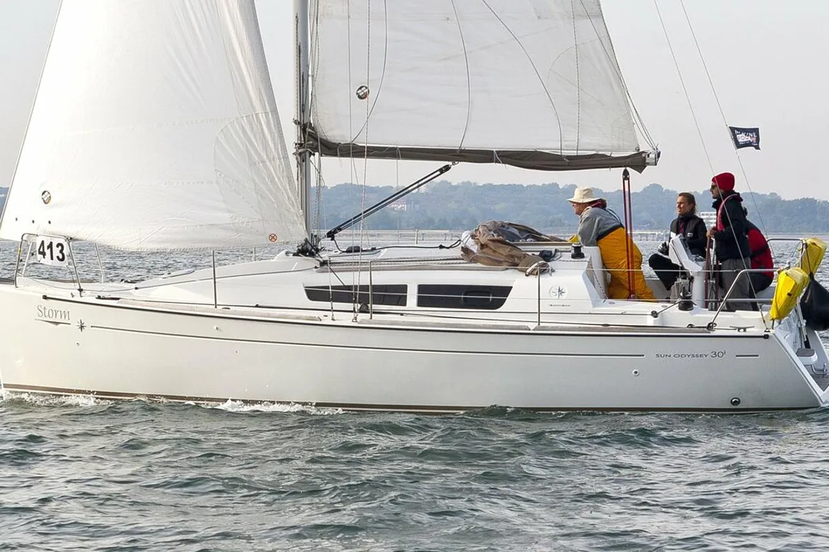 Exterior view of Lightning, a Jeanneau Sun Odyssey 30i sailboat at Barth, Germany