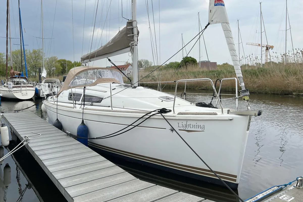 Exterior view of Lightning, a Jeanneau Sun Odyssey 30i sailboat at Barth, Germany
