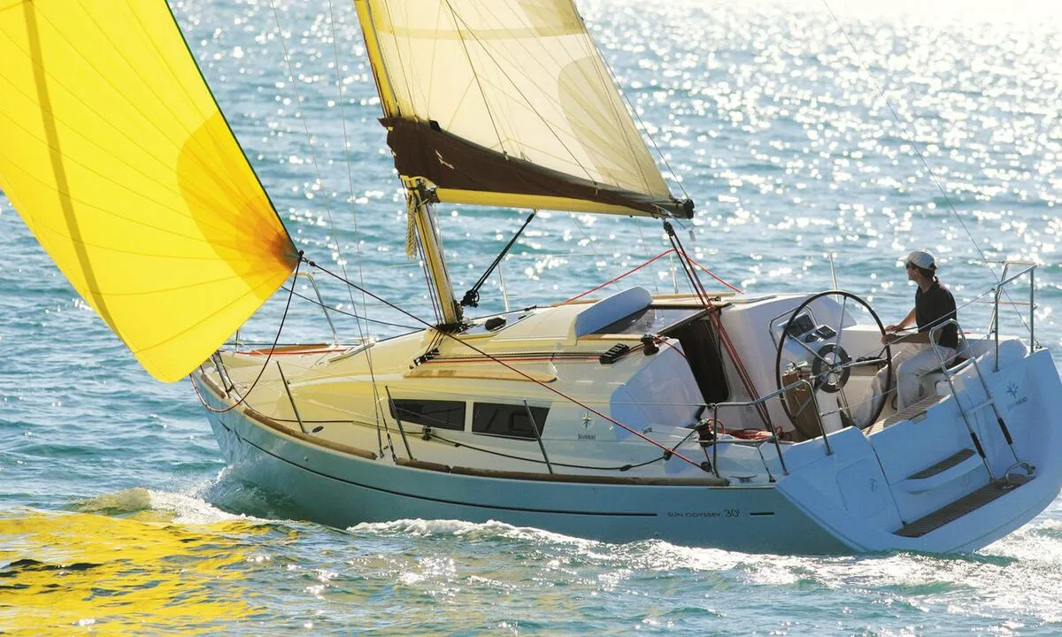 Exterior view of Lightning, a Jeanneau Sun Odyssey 30i sailboat at Barth, Germany
