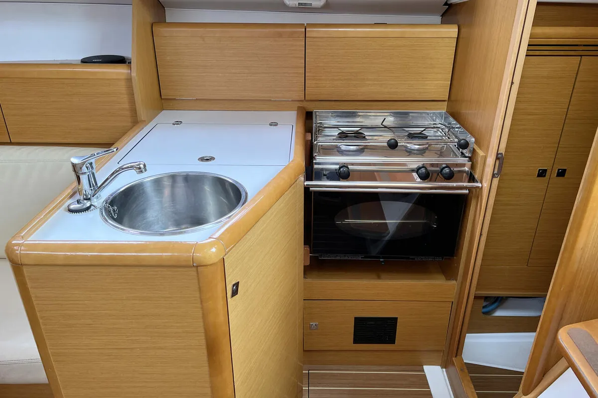 Galley of Lightning, a Jeanneau Sun Odyssey 30i sailboat at Barth, Germany