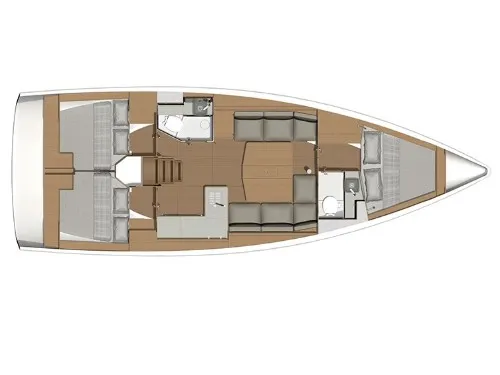 Floor plan of Bade Lal, a Dufour 390 Grand Large sailboat at Marmaris, Turkey