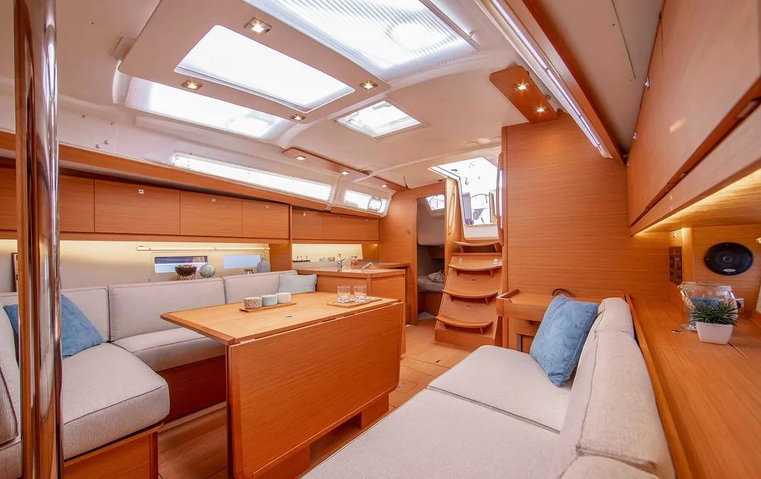 Salon of Bade Lal, a Dufour 390 Grand Large sailboat at Marmaris, Turkey