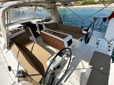 Cockpit of Bade Lal, a Dufour 390 Grand Large sailboat at Marmaris, Turkey