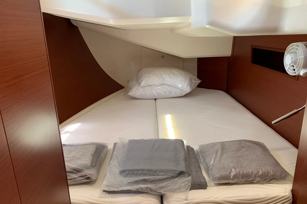 Cabin on Oreo, a Hanse 458 sailboat at Thessaloniki, Greece