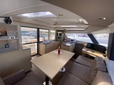 Salon of Peacemaker, a Fountaine Pajot Helia 44 catamaran at Road Town, British Virgin Islands