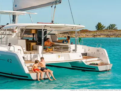Deck of Solaris, a Lagoon 42 catamaran at Grad Trogir, Croatia