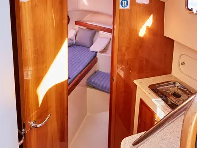 Galley of Txanpa Hiru, a Rodman 870 Fly motorboat at Vigo, Spain