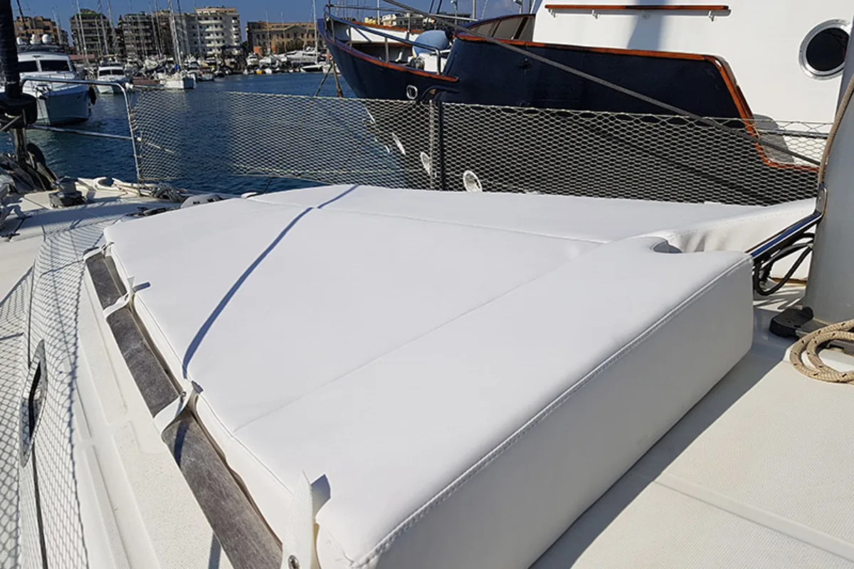 Deck of Velasquez, a Beneteau Cyclades 43.4 sailboat at Nettuno, Italy