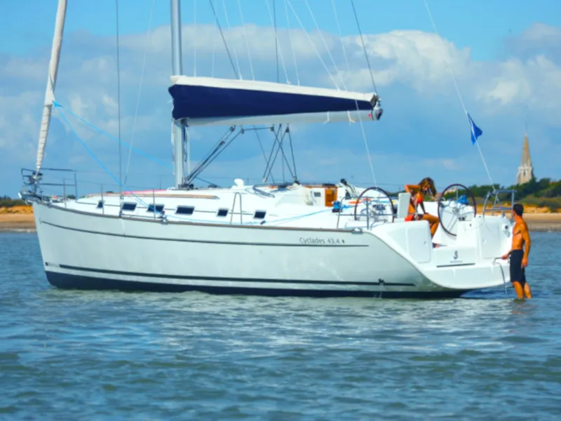 Exterior view of Velasquez, a Beneteau Cyclades 43.4 sailboat at Nettuno, Italy