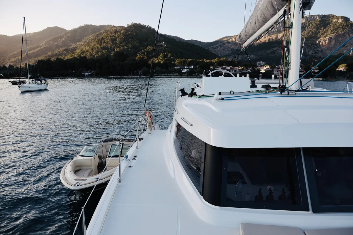 Deck of Rea, a Bali Catspace catamaran at Fethiye, Turkey