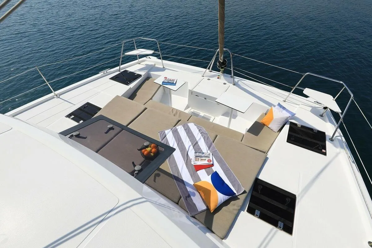 Deck of Rea, a Bali Catspace catamaran at Fethiye, Turkey
