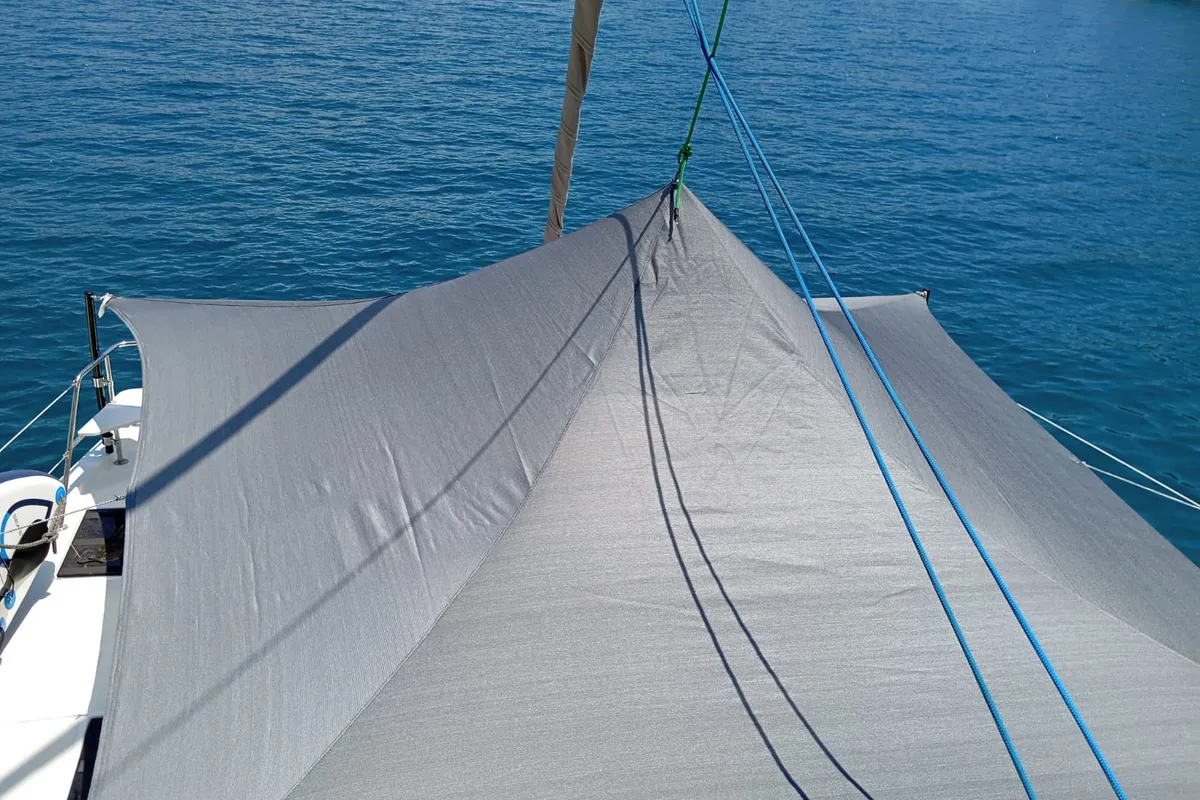 Deck of Rea, a Bali Catspace catamaran at Fethiye, Turkey