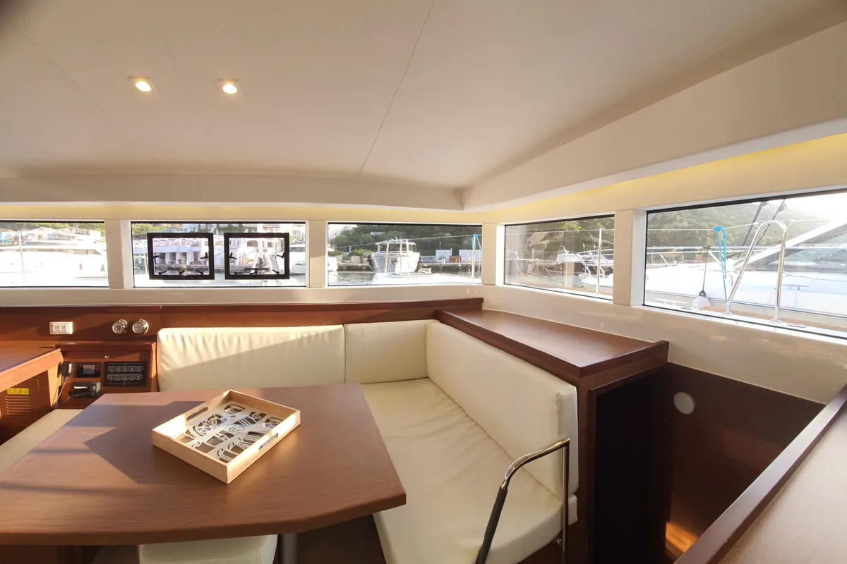 Salon of Guantanamera, a Lagoon 40 catamaran at Olbia, Italy
