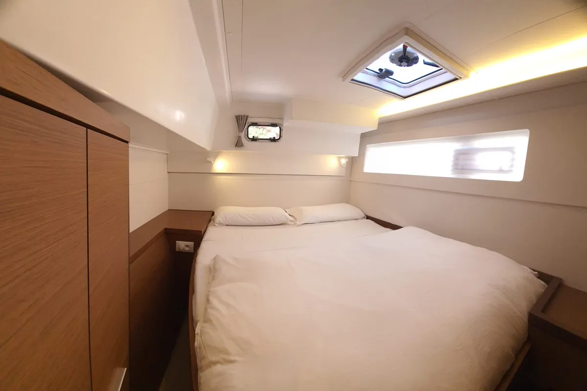 Cabin on Guantanamera, a Lagoon 40 catamaran at Olbia, Italy