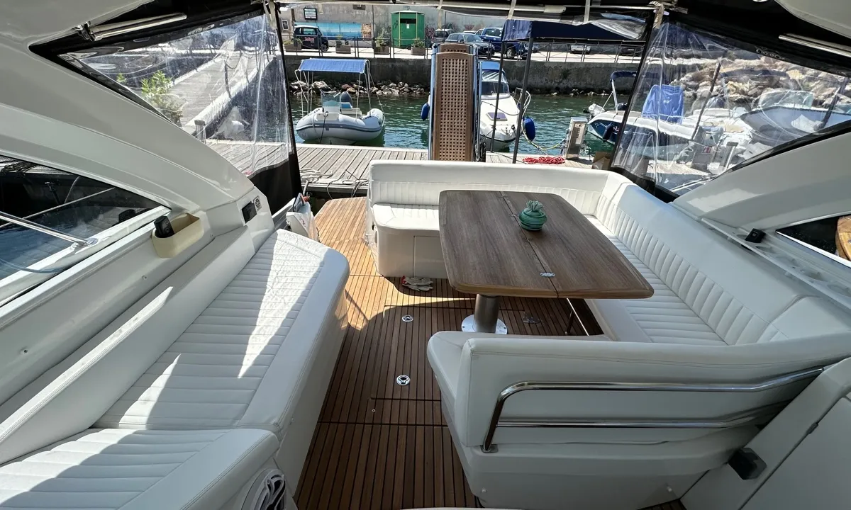 Deck of Monifa, a Beneteau Gran Turismo 38 motor yacht at Općina Sukošan, Croatia
