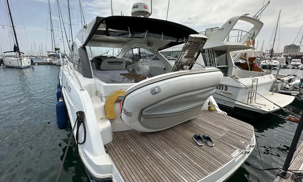 Deck of Monifa, a Beneteau Gran Turismo 38 motor yacht at Općina Sukošan, Croatia