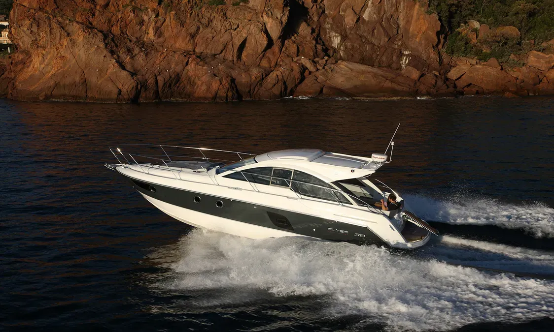 Exterior view of Monifa, a Beneteau Gran Turismo 38 motor yacht at Općina Sukošan, Croatia