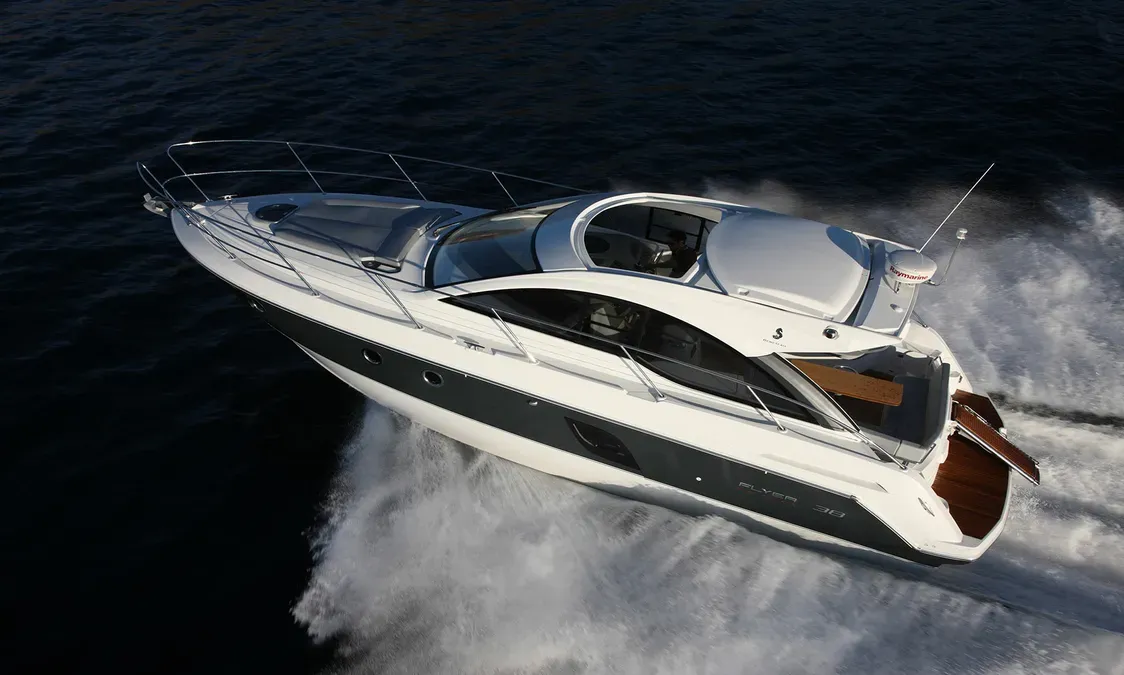 Exterior view of Monifa, a Beneteau Gran Turismo 38 motor yacht at Općina Sukošan, Croatia