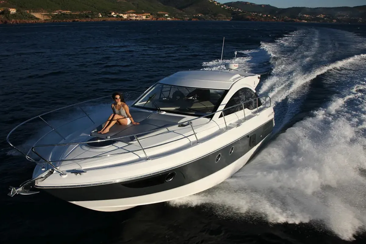 Exterior view of Monifa, a Beneteau Gran Turismo 38 motor yacht at Općina Sukošan, Croatia